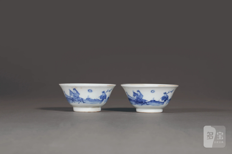 清 青花踏雪图茶杯 - 图1